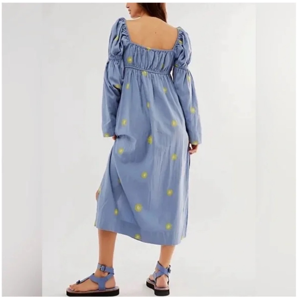NWT Free People Emory Embroidered Midi Dress. Blue. XS.